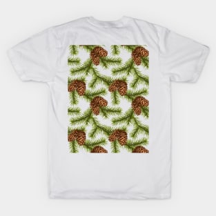 Fir Branch with Pine Cone Pattern T-Shirt